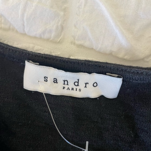 Sandro Black Linen Sleeveless Ruffled Silk Blouse - Picture 6 of 7